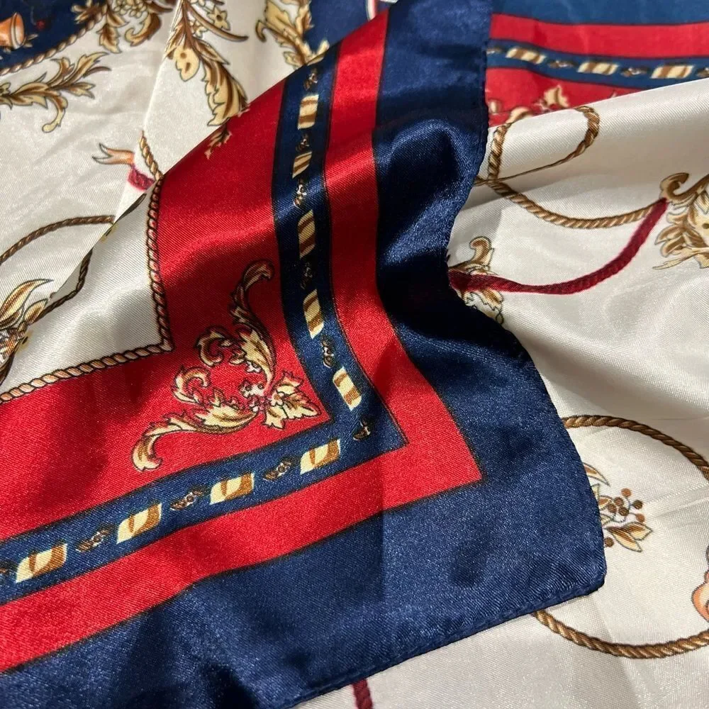 Classic Blue, Red and Cream Silk-Feel Scarf